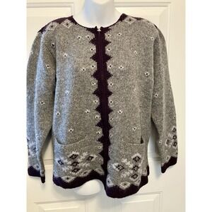 Vintage Mac & Jac‎ Gray Purple Cardigan Sweater Wool Zipper Size S Small Women's